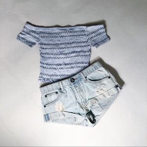 Baby Blue Off the Shoulder Crop Top